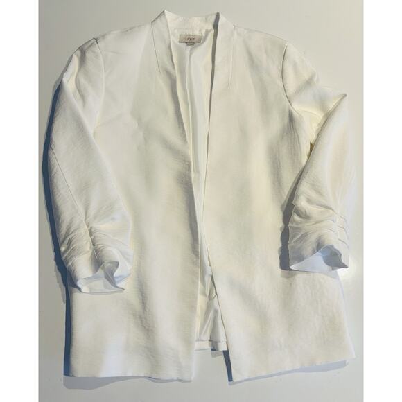 Loft Outlet Blouse Blazer Women’s Medium White Long scrunched Sleeve Open Front - Picture 1 of 10